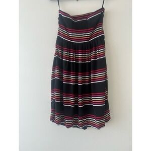 Black strapless striped WHBM dress in size 2 with side zipper